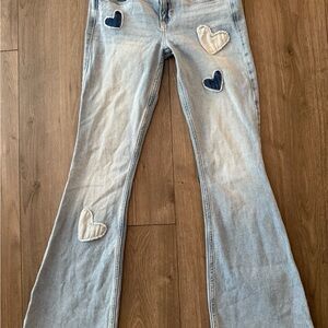 Hollister Blue Flare Wide Leg Denim heart jeans